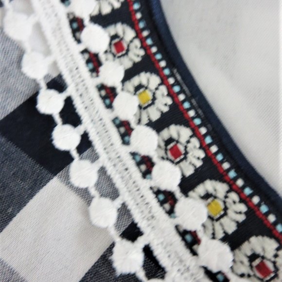 Like New Sleeveless Corset Front Dress Navy & White Gingham Check BOHO M… - Picture 13 of 15